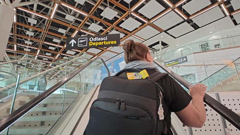 Mark from Street Eats and Window Seats at Split Airport in Croatia managing travel anxiety before a flight
