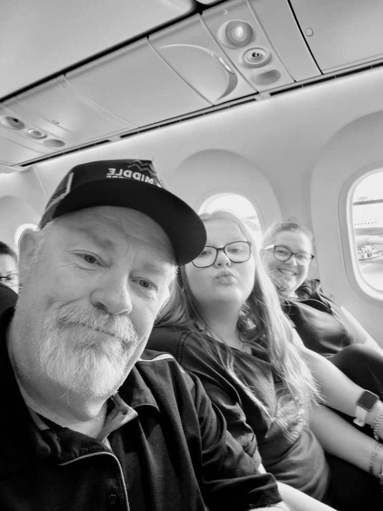 Mark and Bec with daughter Marley flying between Australia and China