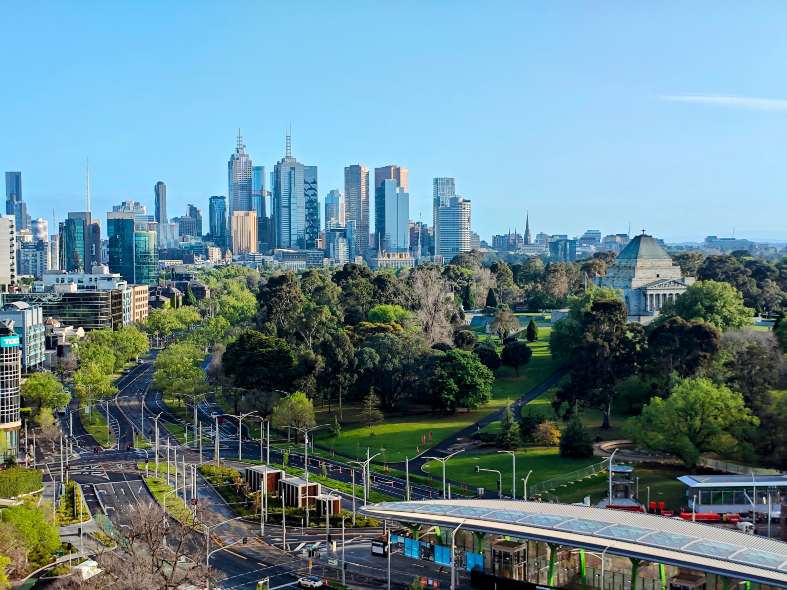 View of the Melbourne skyline from our Airbnb apartment