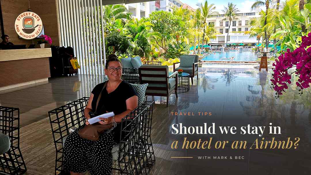 rebecca sitting in the lobby of Resort Watujimbar in Sanur Bali