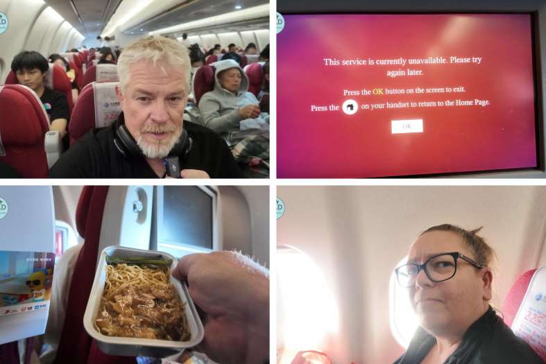 Collage of pictures aboard Beijing Capital Airlines from Melbourne to Qingdao