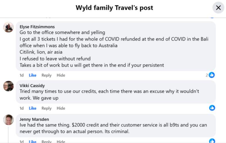 Facebook replies from travellers frustrated with AirAsia vouchers and customer service