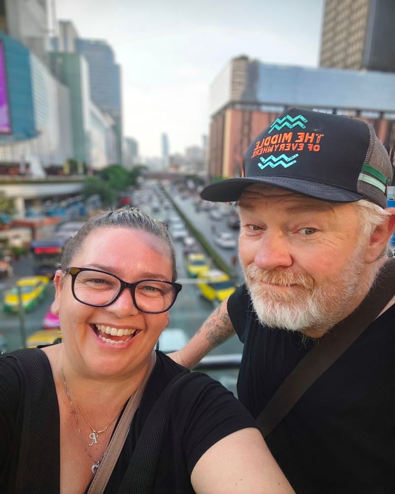 Mark and Bec travelling together in Bangkok