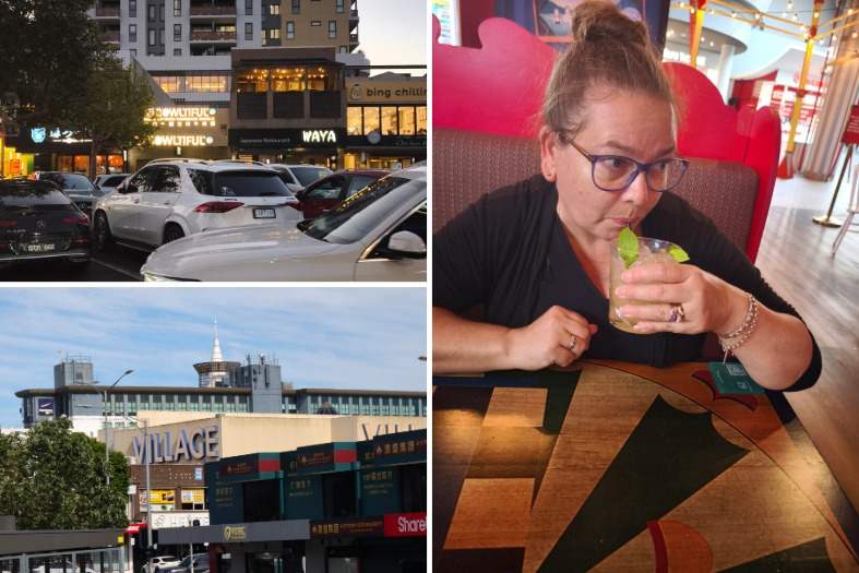 Mark and Bec from Street Eats and Window Seats eating and drinking in the Kingsway entertainment precinct in Glen Waverley Melbourne