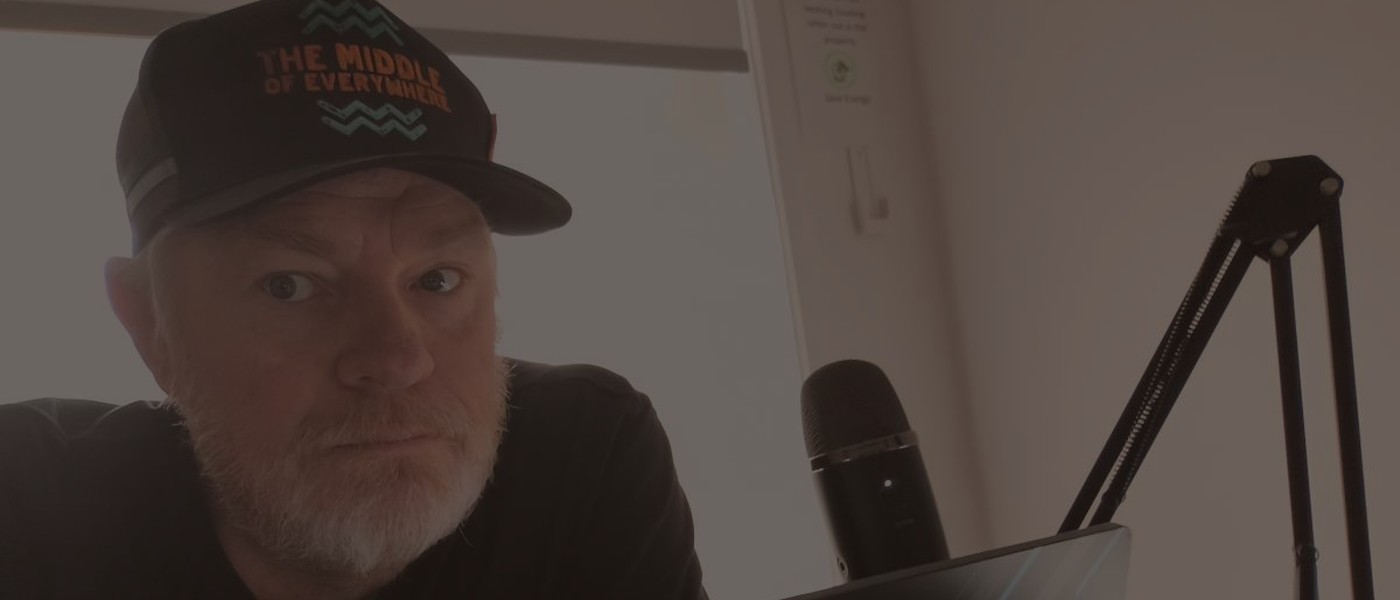 Mark from Street Eats and Window Seats at his recording setup