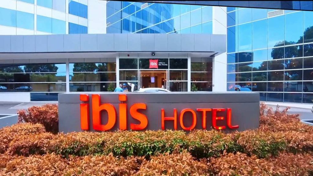 Front entrance of Ibis Hotel Glen Waverley Melbourne on Springvale Road in the eastern suburbs
