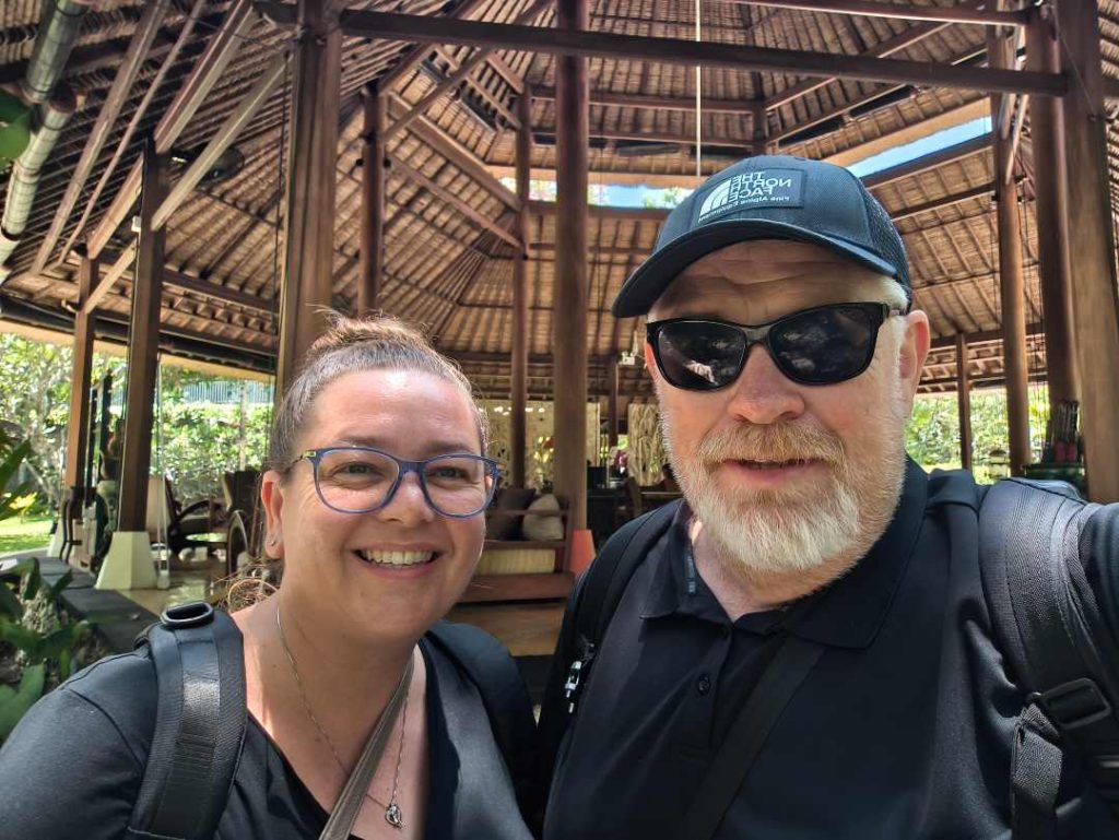 Mark and Bec from Street Eats and Window Seats in Bali Indonesia trying an eSIM for the first time as midlife travellers