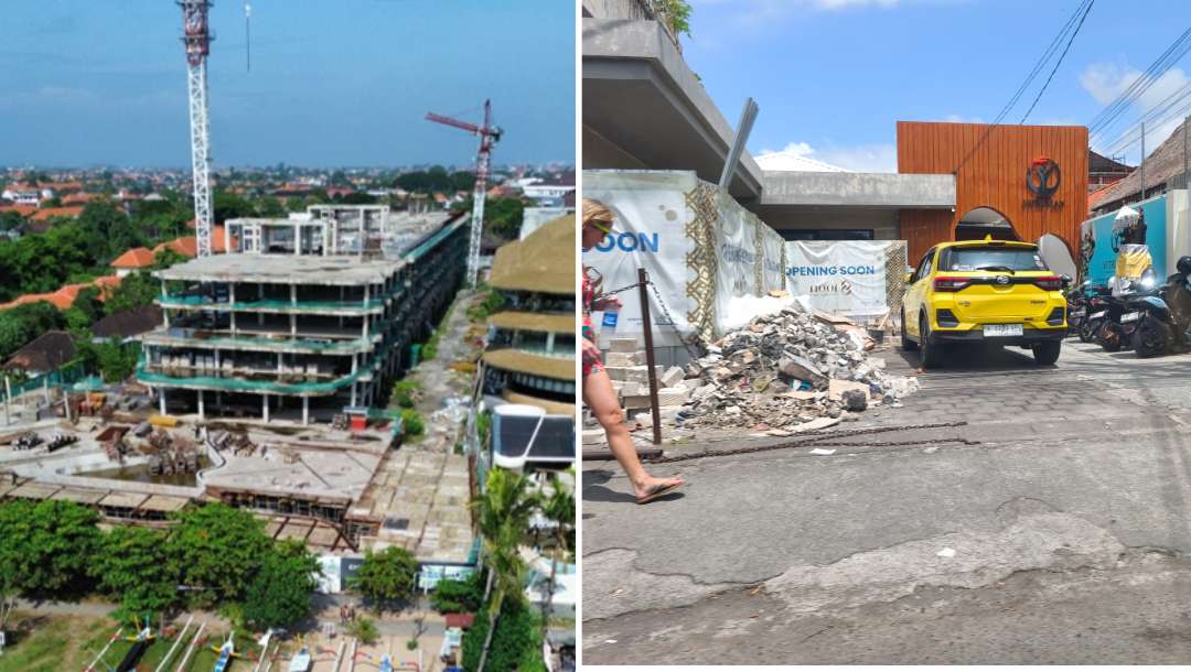 Unfinished construction and ghost hotels in Bali Indonesia showing urban planning issues on the island