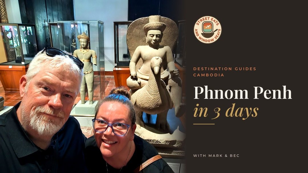 mark and bec at a museum in Phnom penh