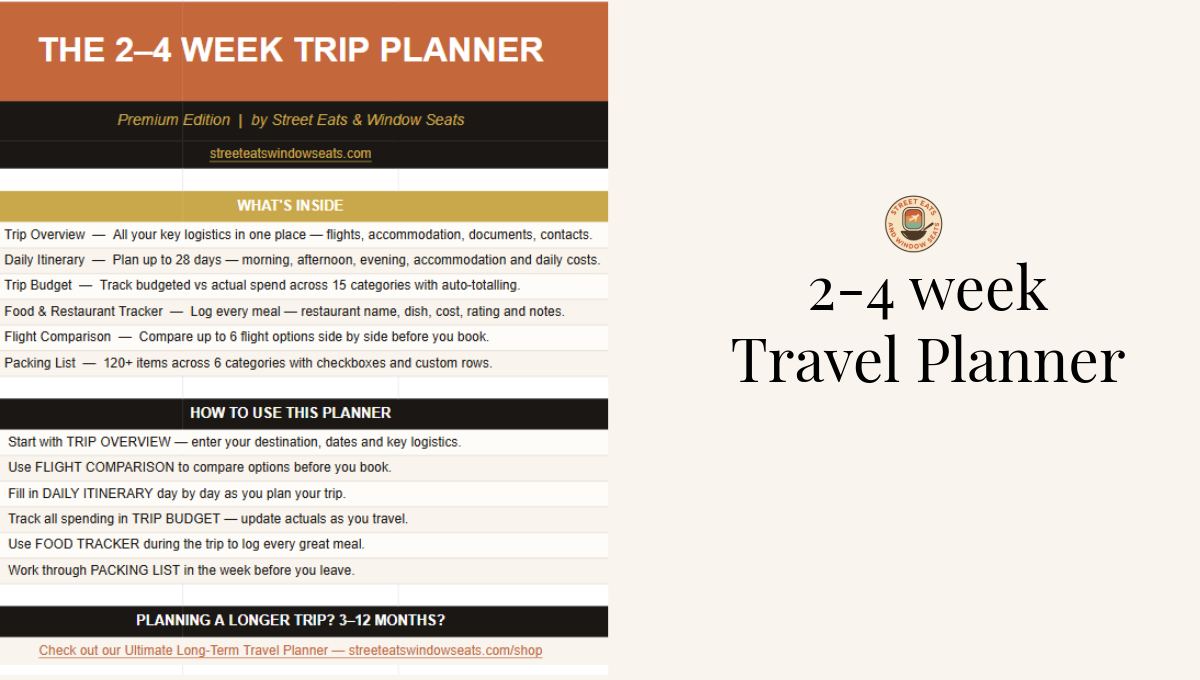 spreadsheet and title image for 2-4 week travel plannere digital downlaod