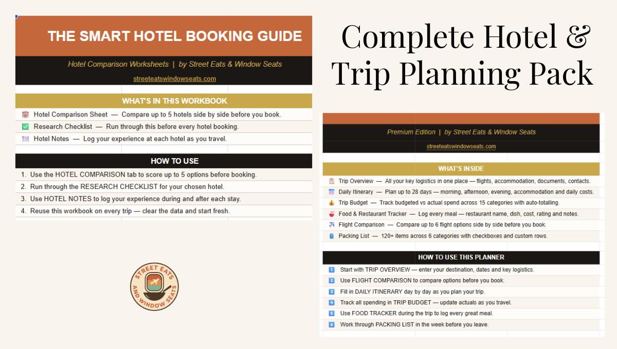 spreadsheets and title for hotel and trip planning pack digital download by street eats and window seats
